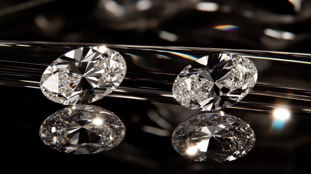 Sparkling diamonds reflecting light on glossy black surface for jewelry concept photo