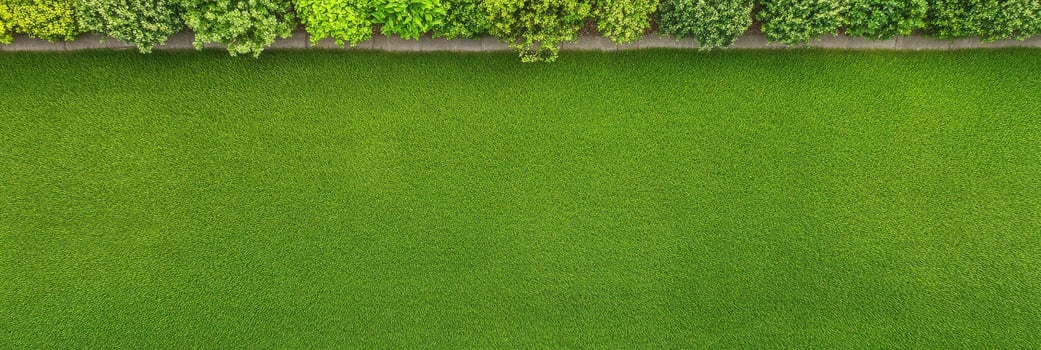 Lush green grass lawn with vibrant bushes in a perfectly maintained garden photo
