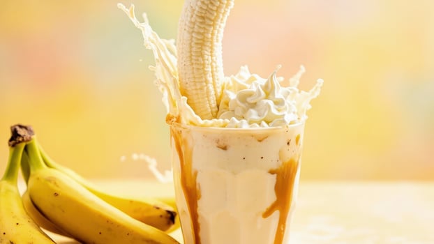 A banana and a milkshake with whipped cream photo