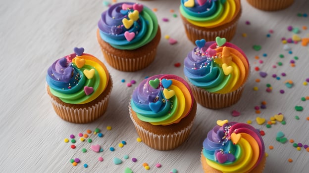 Festive Table Setting Pride Themed Cupcakes on Stand photo