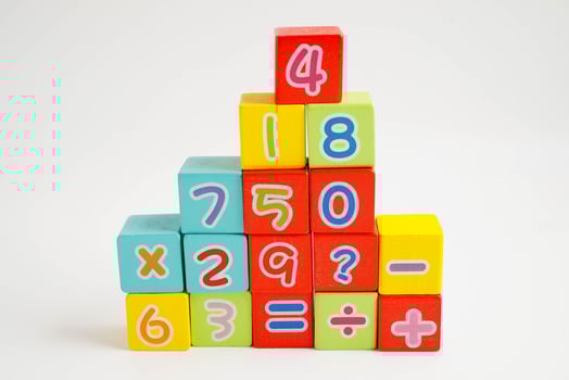 Number wood block cubes for learning Mathematic, educatio photo
