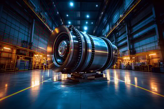 Industrial Powerhouse Turbine in Lit Warehouse for Energy and Technology Concepts photo