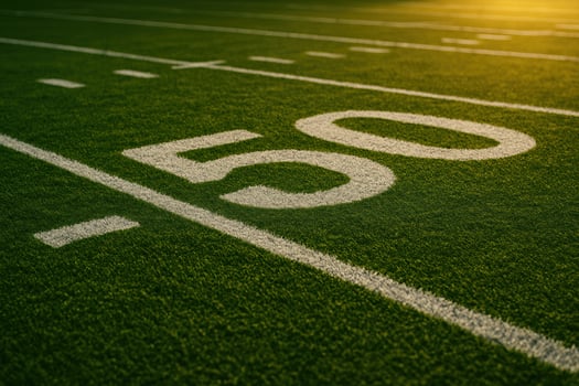 background image of american football field with green grass and white markings photo