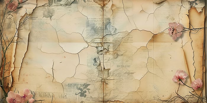 Aged Paper Texture with Floral Accents and Faded Script for Background Use photo
