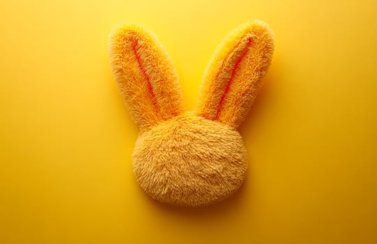 Yellow bunny ears on bright bg. Fluffy yellow bunny ears rest on a vibrant yellow background, creating a playful and cheerful atmosphere. photo