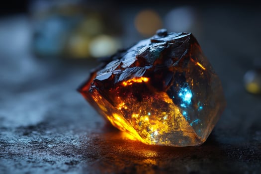 Colorful alien crystal. Futuristic glowing mineral rock with vibrant neon glow photo