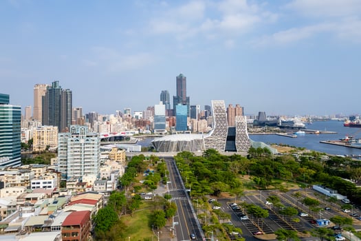 Aerial view of the port of Kaohsiung City in southern Taiwan. photo