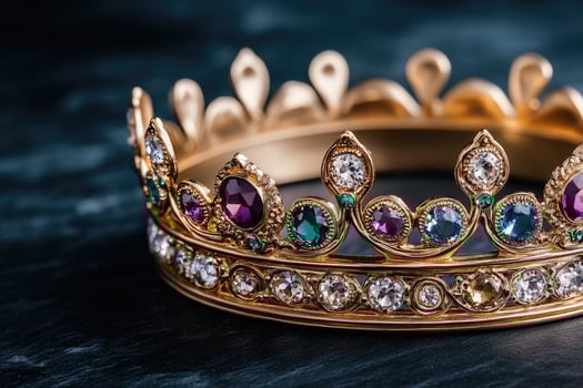 Golden crown with colorful gemstones embellishing royal symbol of power photo