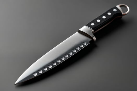 High-quality kitchen knife displayed on a dark surface with a sleek design and sharp blade photo