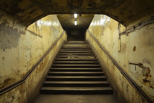 Old damaged staircase leading to unknown place photo