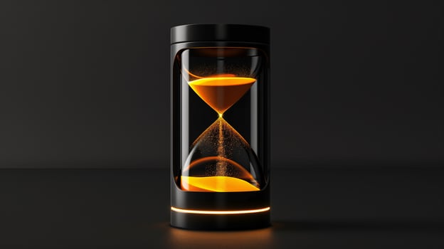 This hourglass of orange sands symbolizes time, aging, and biomedical progress. photo