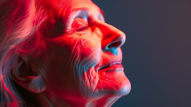 This elderly woman experiences the benefits of longevity science, showcasing hope for improved health. photo