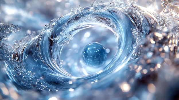 A blue sphere is floating in the water photo