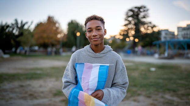 Inclusivity and Diversity Represented by Youth Holding Pride Flag photo