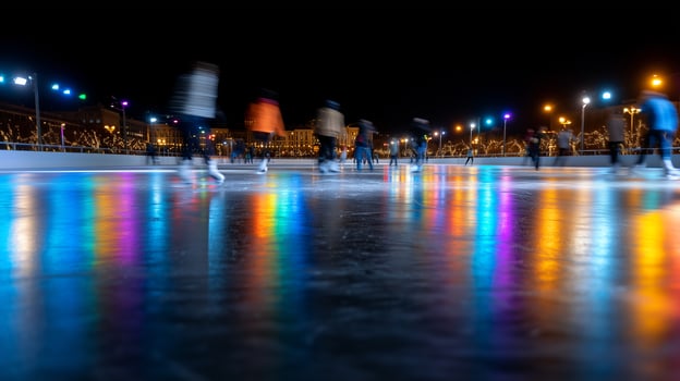 Winter Activities Group Ice Skating Fun Under City Lights photo