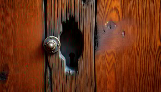 a close up of a wooden door with a knob photo