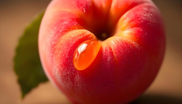a close up of a red apple with a leaf photo