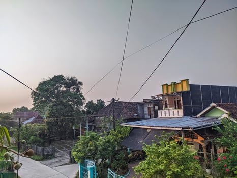 Quiet Village Residential Environment with Houses and Trees at Sunrise photo