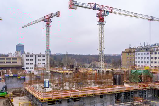 Prague, Czech republic - December 1, 2024. Construction site with cranes and buildings in Zizkov. photo