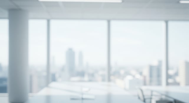 Abstract View of Bright Modern Office with City Skyline Background photo