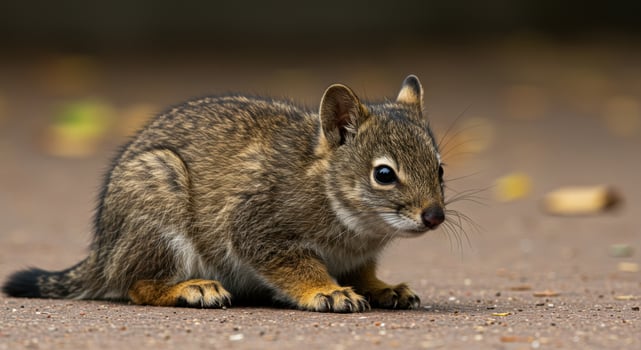 Close-Up of a Baby Squirrel on Ground with Autumn Leaves photo