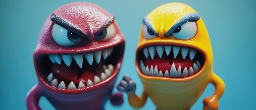 Playful sharp toothed monsters chat brightly photo