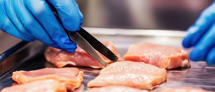 Processing chicken in food facility photo