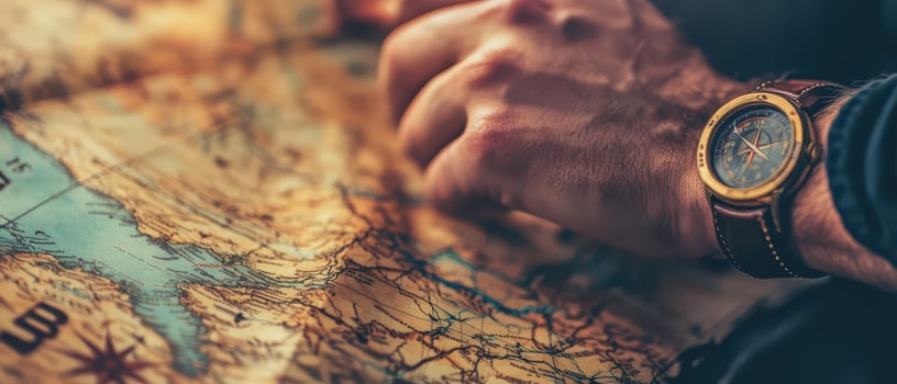 Exploring a vintage map to plan an adventure photo