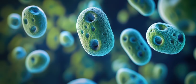 Colorful microbes seen under microscope photo