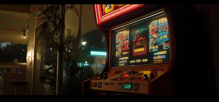 Retro arcade game in a dimly lit, vintage-style establishment photo