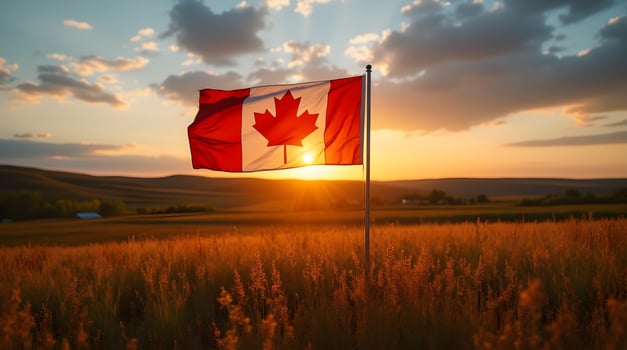 Canada flag in the sunset photo