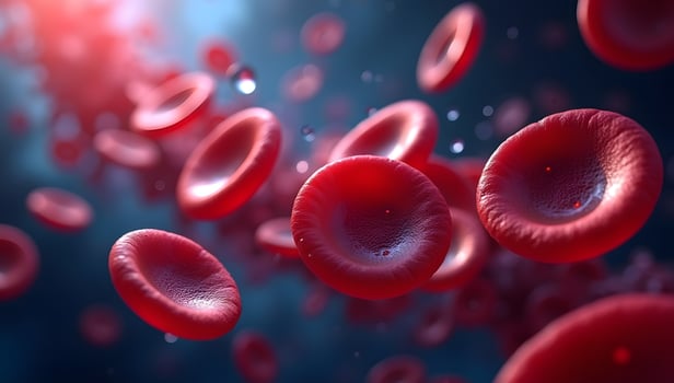 Vibrant red blood cells, shaped like flexible disks photo