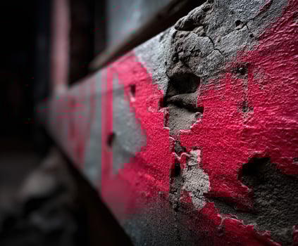 Close-up view of weathered wall with bold red graffiti marks photo