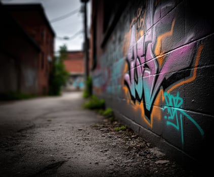Urban alley with vibrant graffiti in artistic expression photo