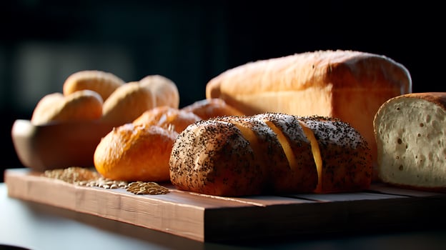 3d breads and breads on a cutting board photo