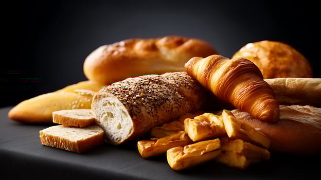 A variety of breads and pastries on a table photo