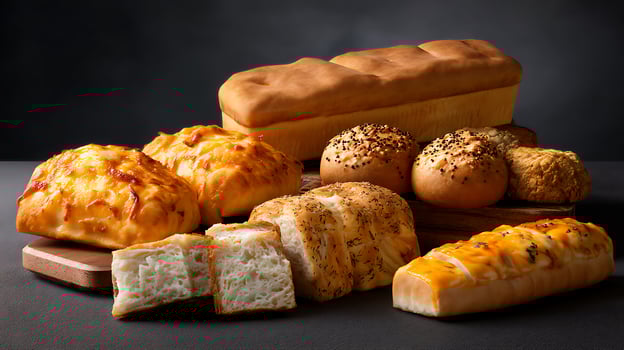 A bunch of breads and rolls on a table photo