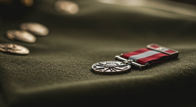 Military Medal Uniform Honor Service Recognition Award Photography Close Up Detail Copy Space photo