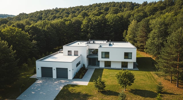 Modern House Aerial View with Landscape Architecture Minimalist Luxury Nature Integration Design Copy Space photo