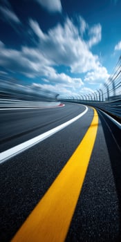 Race track curves under blue sky and clouds photo