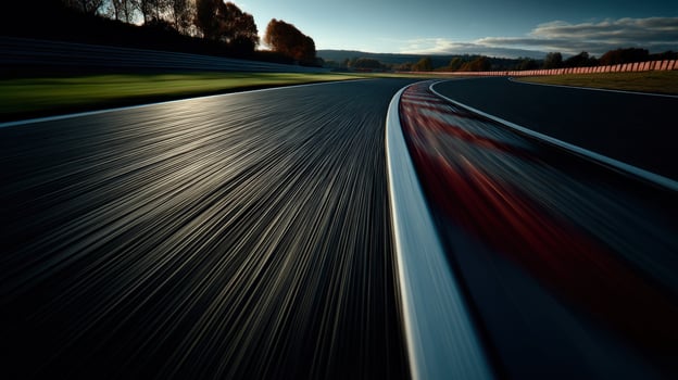 Curving racetrack under golden sunlight during early morning photo