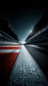 Fast track view of a racing circuit under bright lights photo