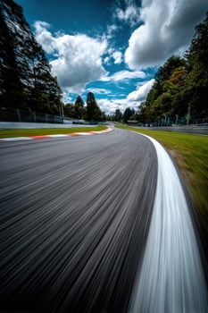 Race track curves under a blue sky with clouds photo