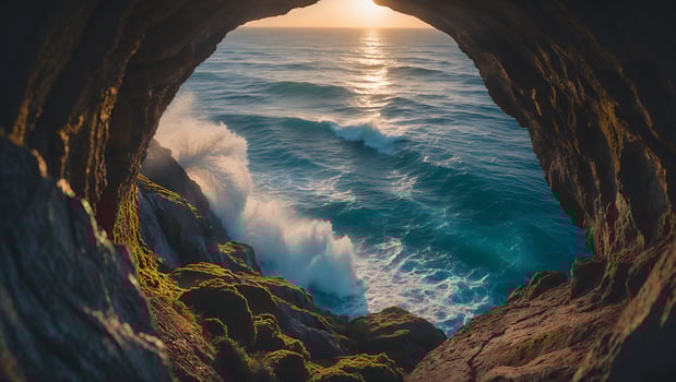 Ocean Waves and Sun View From Cliff Cave photo