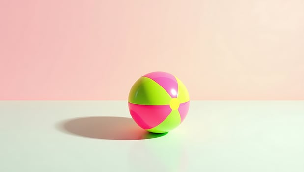 A colorful plastic egg on a table with a pink and green background photo