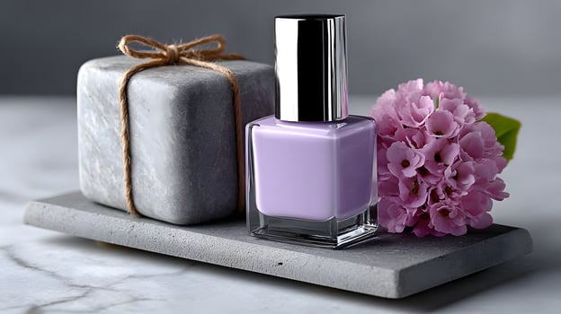 Lavender Nail Polish Stone Gift Box Flowers Spa Manicure Beauty Still Life photo
