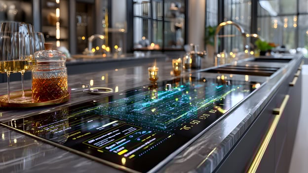 Smart Kitchen Countertop with Interactive Digital Display Modern Design Luxury Interior photo