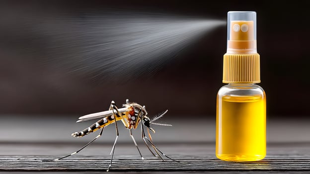Mosquito Repellent Spray and Insect Close Up Effective Prevention against Bites photo
