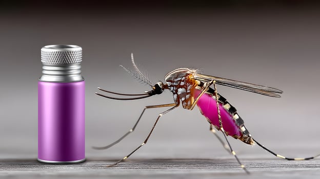Mosquito Disease Close Up with Purple Vial Insect Borne Illness Prevention Research photo