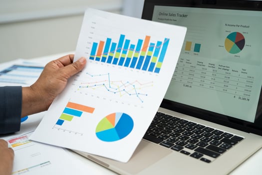 Asian business woman working with graph. photo